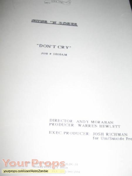 Guns and Roses Dont Cry (Music Video) original production material