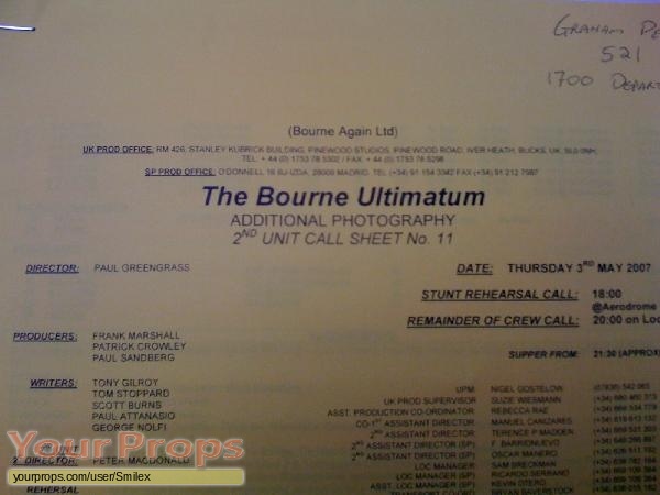 The Bourne Ultimatum original production material
