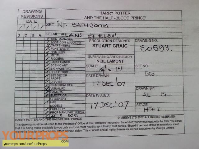 Harry Potter and the Half Blood Prince original production material