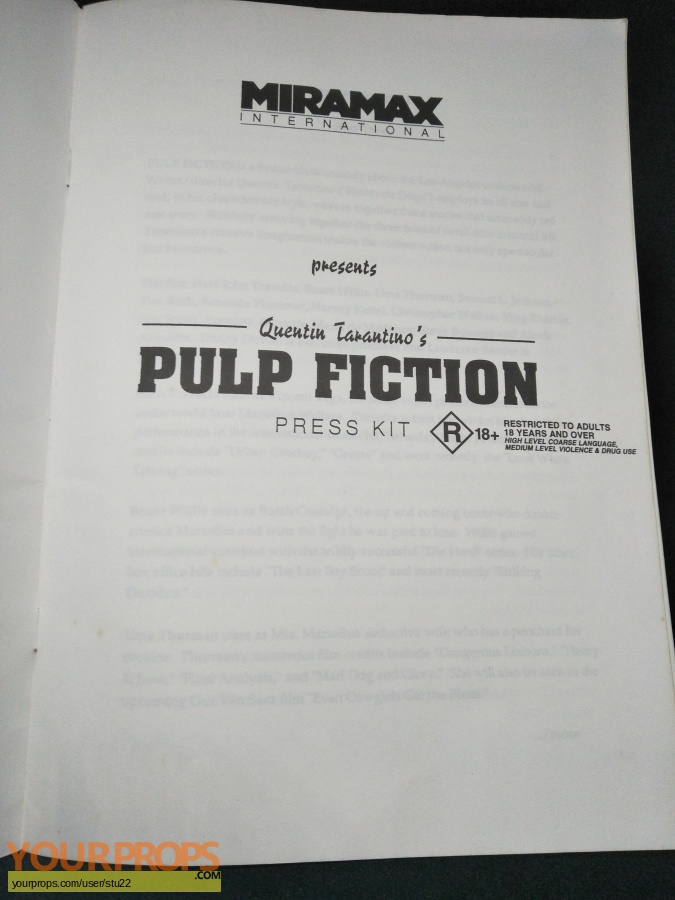 Pulp Fiction original production material
