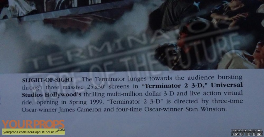 Terminator 2 3D  Battle Across Time original production material