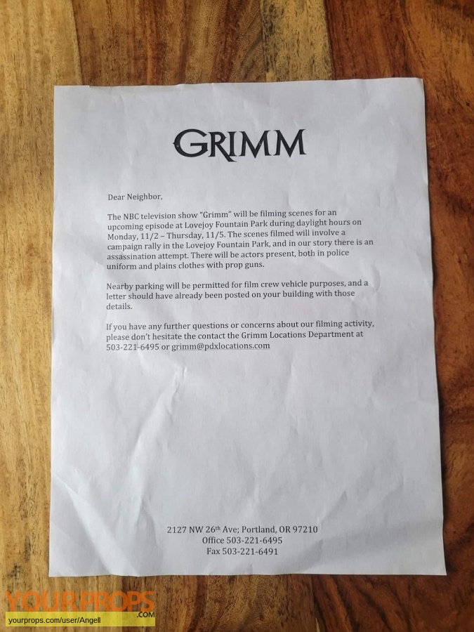 Grimm original production material