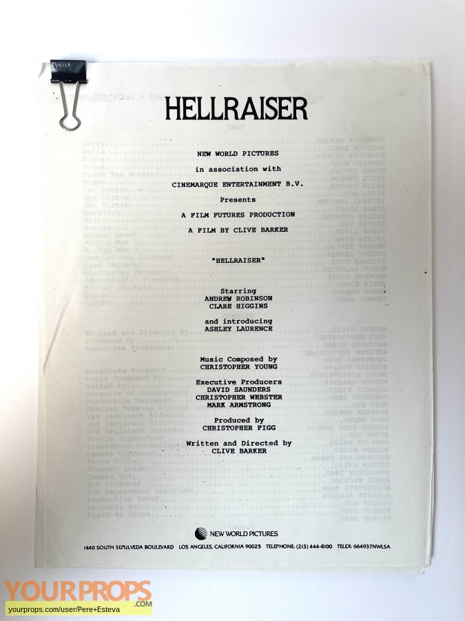 Hellraiser original production material