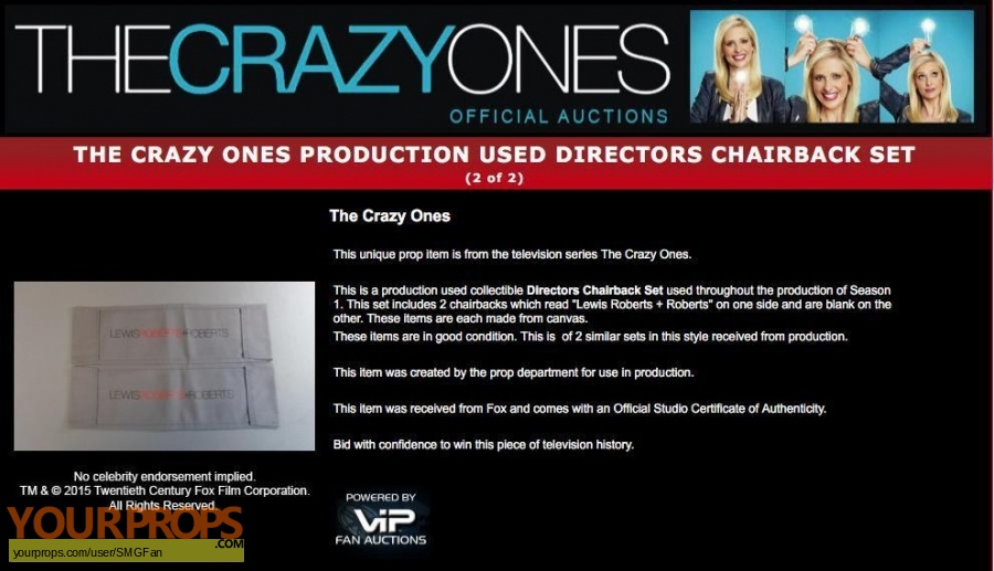 The Crazy Ones original film-crew items