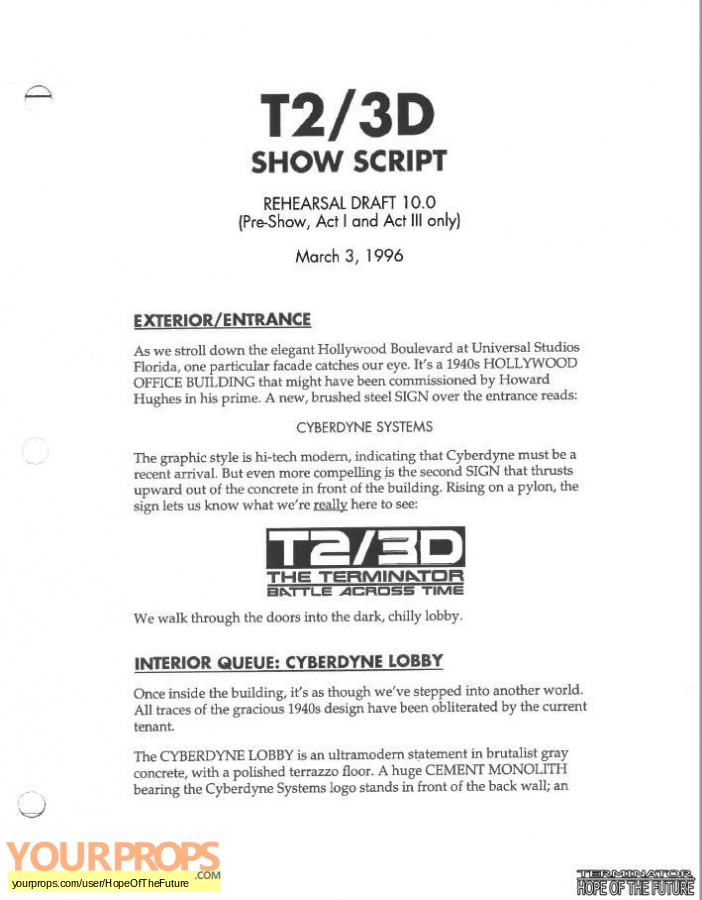 Terminator 2 3D  Battle Across Time replica production material