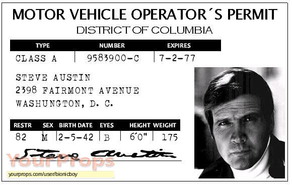 SIX MILLION DOLLAR MAN Steve Austin PVC ID Card Prop Replica Made in USA 