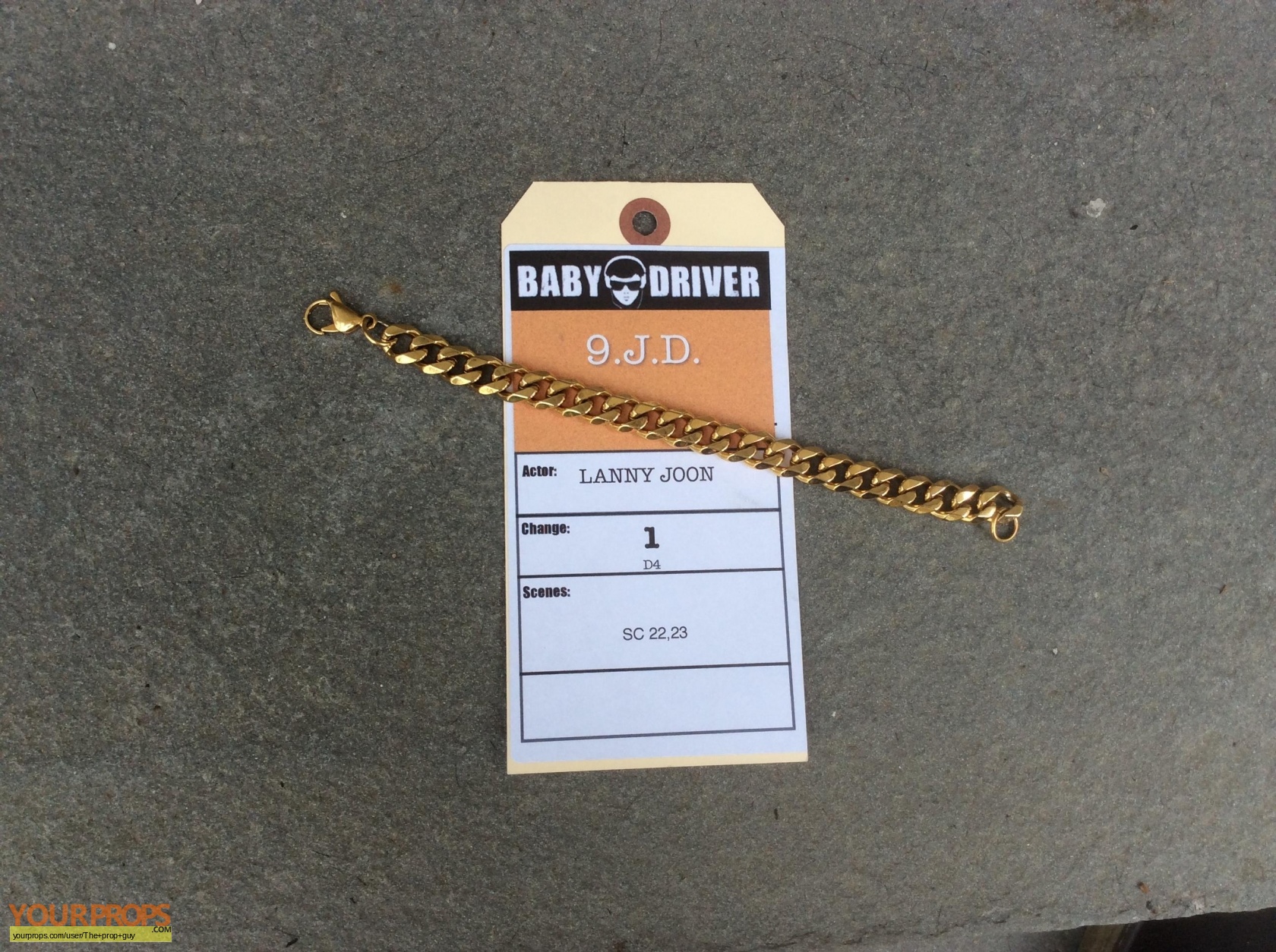 Baby Driver J.D.'s Gold Bracelet original movie prop
