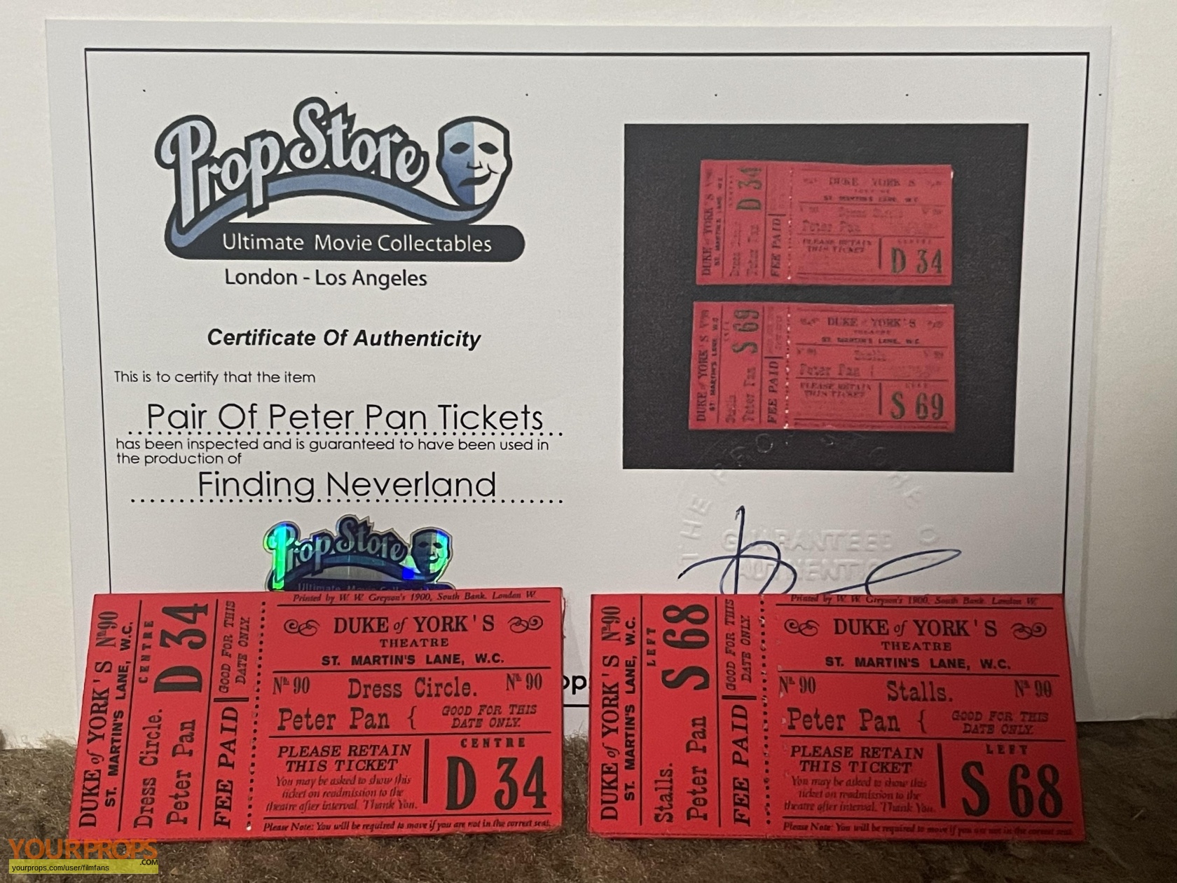 Finding Neverland Screenused Prop “Peter Pan” Tickets with COA original ...
